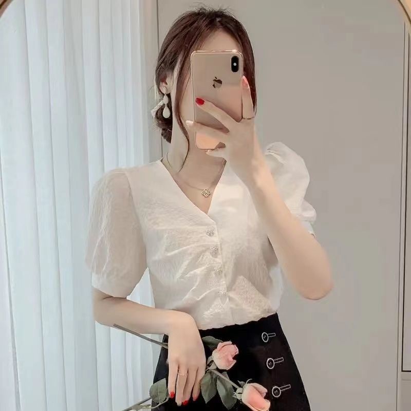 Áo Sơ Mi chiffon Mỏng Tay Ngắn Cổ Chữ v Thời Trang Mùa Hè Mới Dành Cho Nữ
