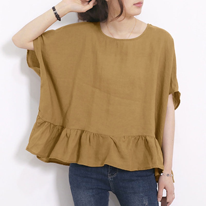 Zanzea Áo Thun Nữ Ngắn Tay Cổ Tròn Form Rộng Thời Trang Hàn