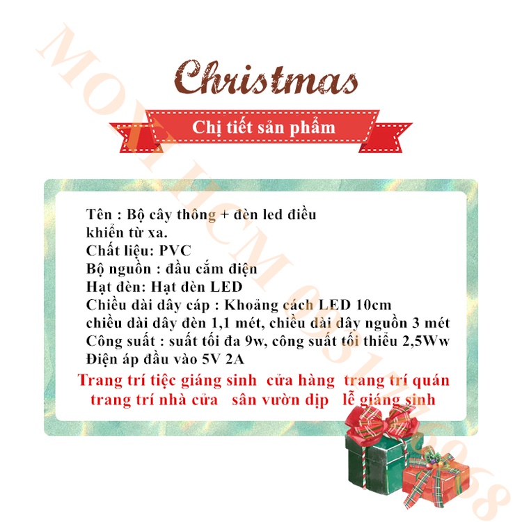 [ĐẦU CẮM ĐIỆN] BỘ đèn LED cây thông điều khiển từ xa 1.2M 1.5M 1.8M trang trí DECOR giáng sinh đầy đủ màu sắc MOXI.