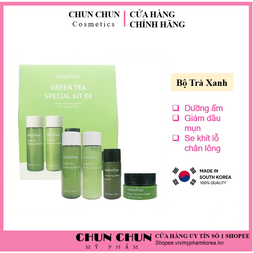 Bộ dưỡng da trà xanh mini dưỡng ẩm giảm dầu mụn chiết xuất từ lá Trà Xanh Innisfree Hàn Quốc Mẫu Mới