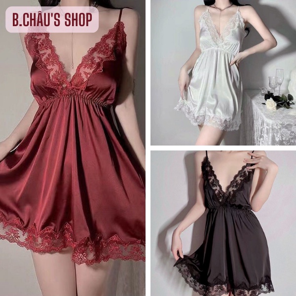 Đầm ngủ lụa sexy gợi cảm | Váy ngủ pha ren quyến rũ dịu dàng SX17