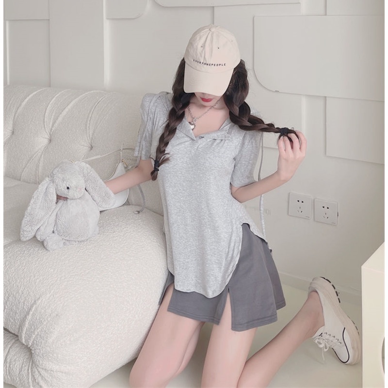 Áo Thun Tay Ngắn Có Nón Trùm Đầu Dáng Ôm Thời Trang Mùa Hè Phong Cách Hàn Quốc Cho Nữ