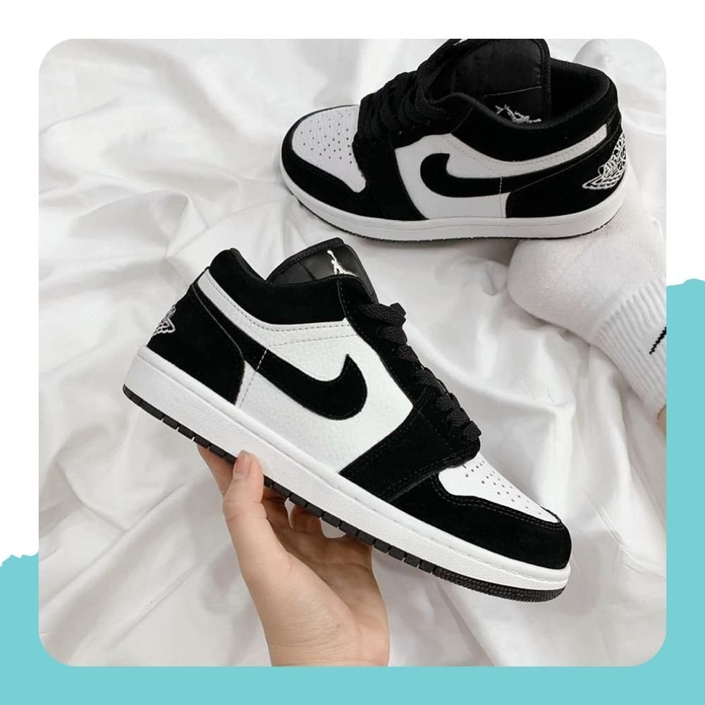 Giày 𝐉𝐨𝐫𝐝𝐚𝐧 cổ thấp màu đen trắng, Giày JD1 low panda bản đẹp màu đen trắng basic full box bill