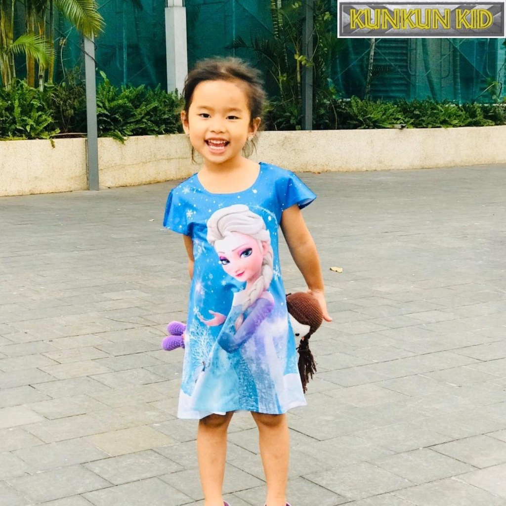 Đầm bé gái thun lạnh  Kunkun Kid in 3d hình Công chúa elsa , ngựa pony  cho trẻ em size đại từ 10kg - 40kg