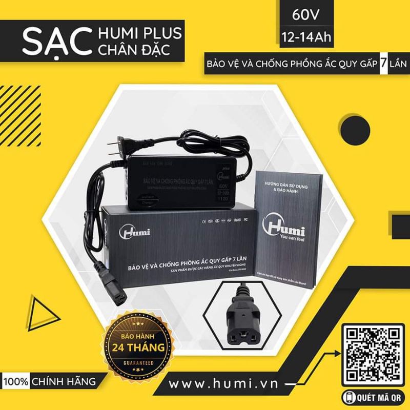 Sạc xe điện Humi 60V 20Ah-22Ah Chân vuông đặc