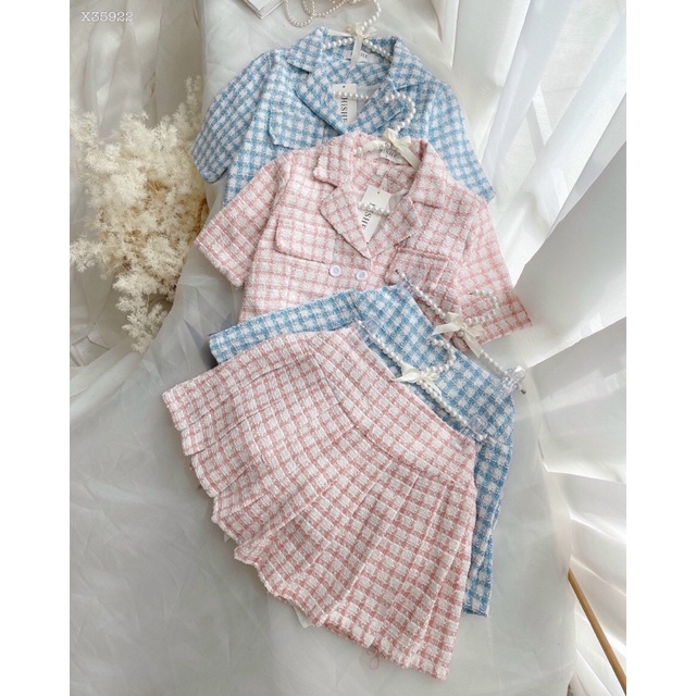 SET ÁO CROPTOP VEST DẠ KÈM CHÂN VÁY