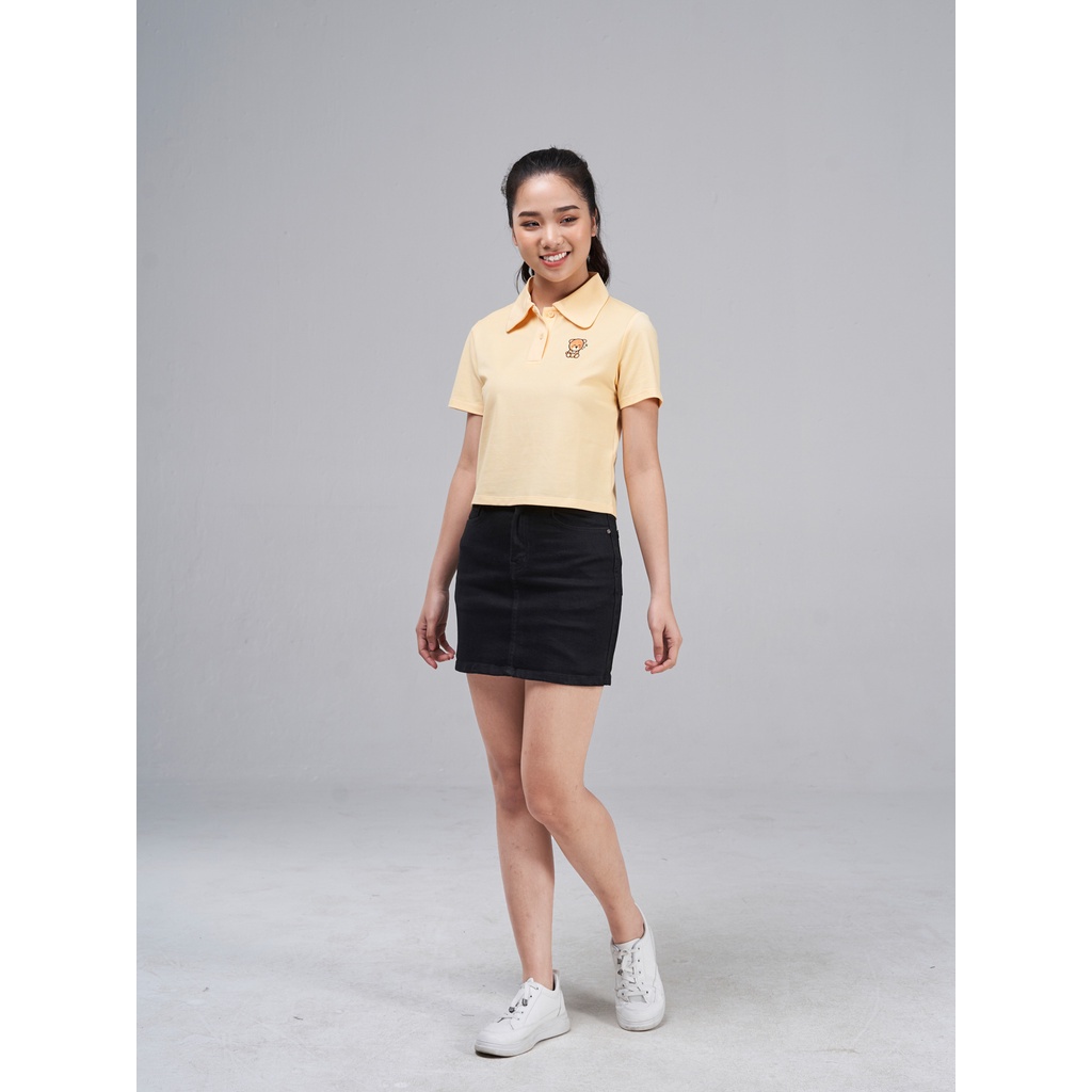 Áo polo nữ croptop YODY thêu ngực gấu vải mắt chim mềm mịn - APN5256