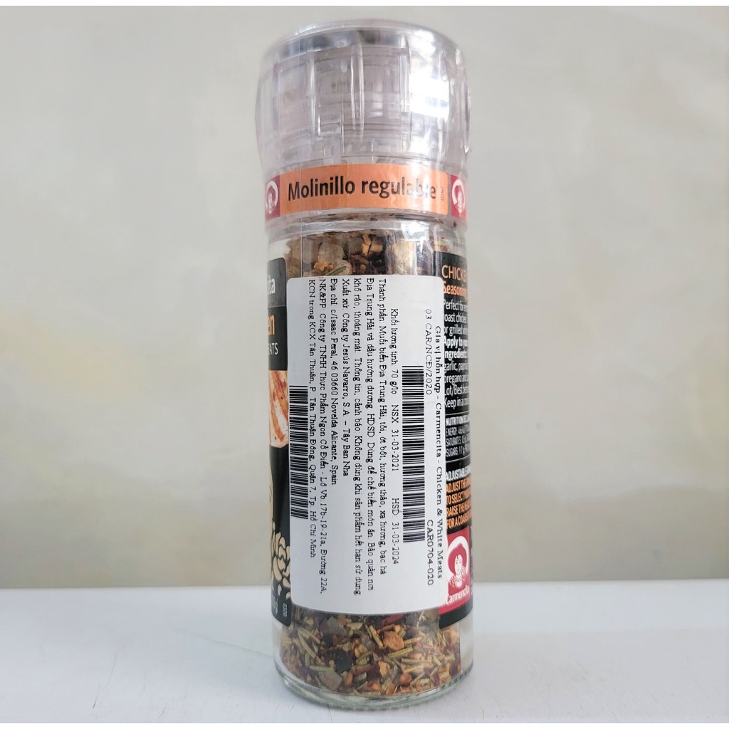 [Lọ 70g] GIA VỊ HỖN HỢP ƯỚP GÀ, THỊT TRẮNG (có nắp xay) [Spain] CARMENCITA Chicken &amp; White Meats Seasoning Grinder (cff)