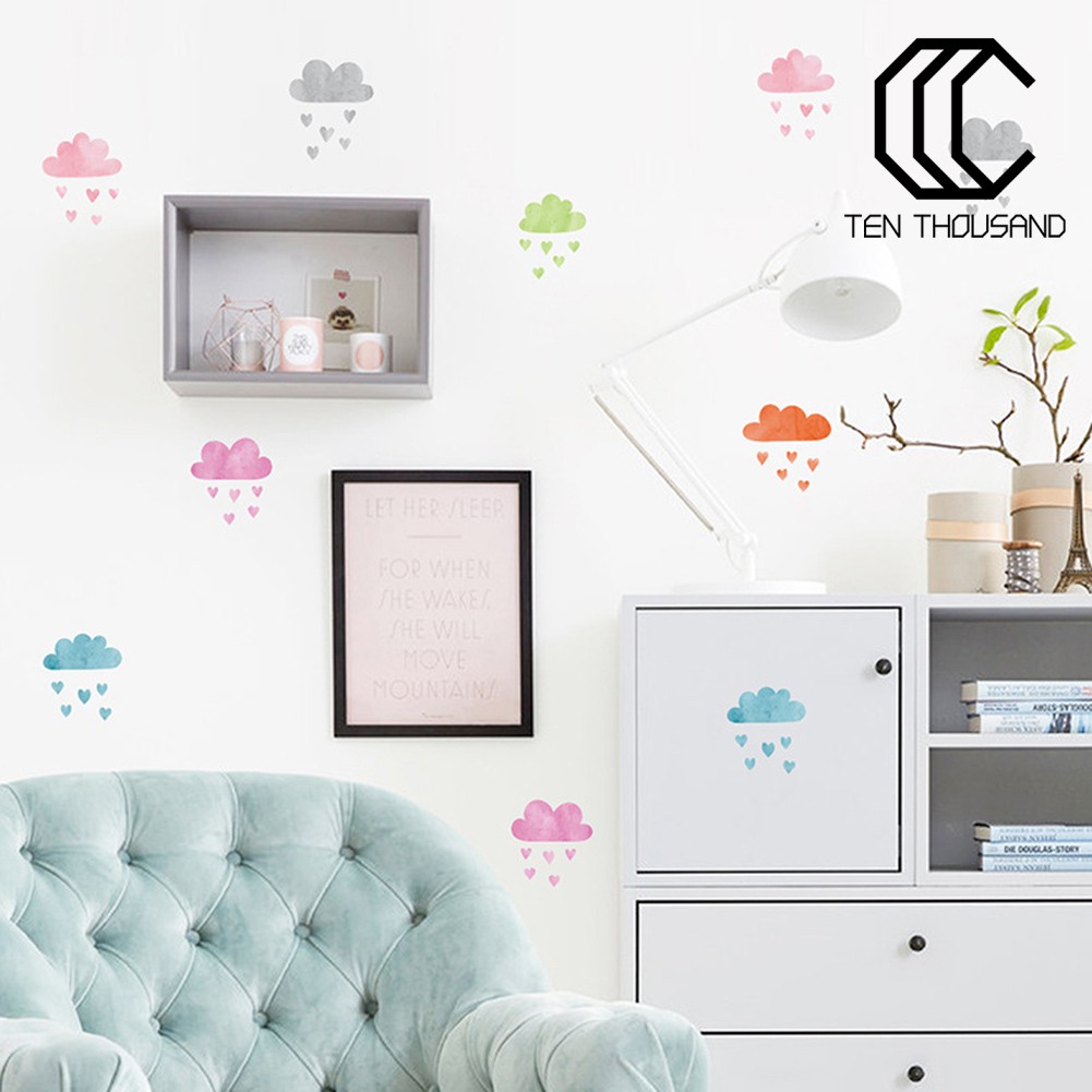 Set 5 sticker dán tường hình đám mây/trái tim/giọt mưa diy chuyên dùng để trang trí phòng ngủ cho bé