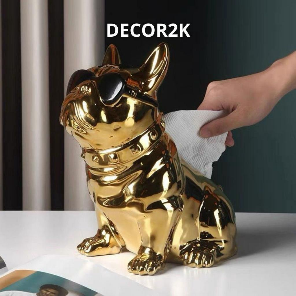 SẴN Hộp Đựng Khăn Giấy Hình Chú Chó Xệ Đeo Kính Bằng Gốm Sứ Decor Trang Trí Nhà Cửa Siêu Chất