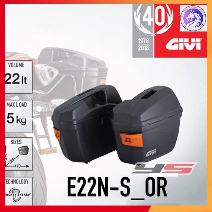 Cặp Thùng Hông Givi Chính Hãng E22N-S OR Có Xi Nhan Gắn Xe Máy, Moto - Bảo Hành 2 Năm