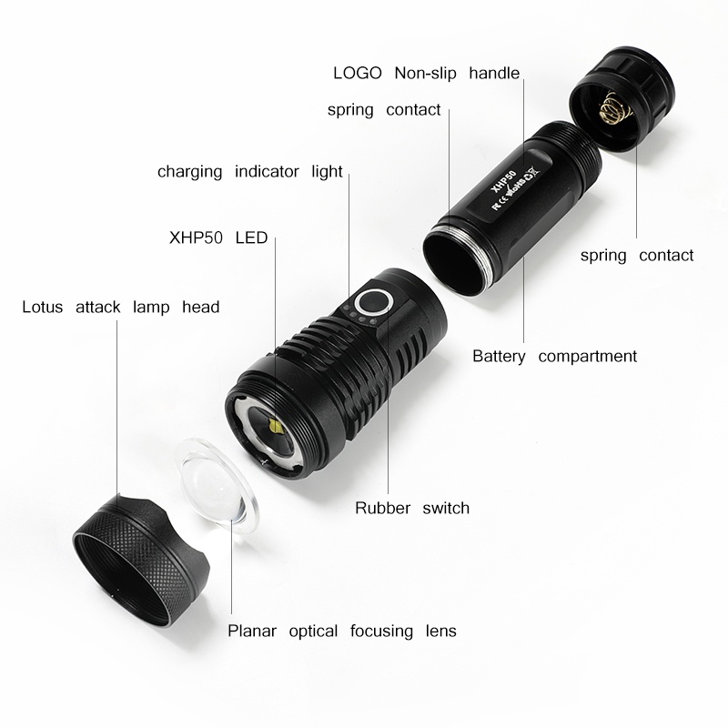 Haixnfire H002 Đèn pin bóng LED XHP50 dùng pin 26650 xoay để phóng to dùng khi đi săn tiện lợi