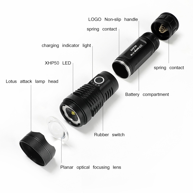 Haixnfire H002 Đèn pin bóng LED XHP50 dùng pin 26650 xoay để phóng to dùng khi đi săn tiện lợi | BigBuy360 - bigbuy360.vn