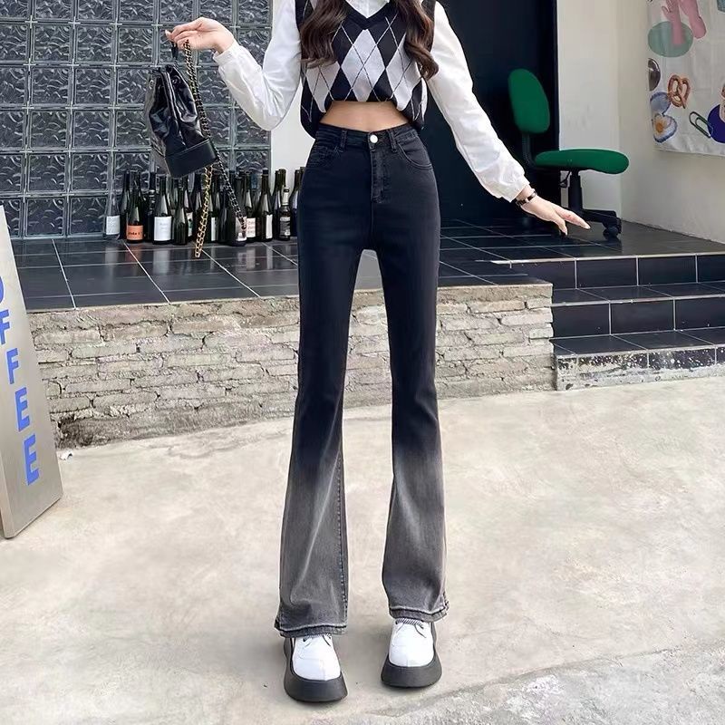 Jiashucheng Quần Jean Ống Loe Lưng Cao Co Giãn Dáng Ôm Màu Gradient Thời Trang Xuân Hè Kiểu Mới Dành Cho Bạn Nữ