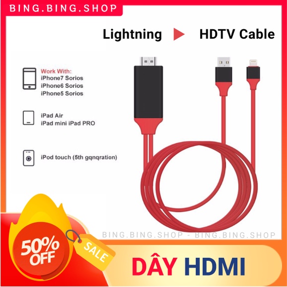 Dây Cáp HDMI Kết Nối Iphone/Ipad Với Máy Chiếu, Tivi, Laptop - BingBing Shop
