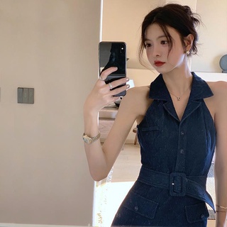 Denim dress for women in the spring and summer of 2022, the new high-end waist shows a thin, sleeveless and stylish hot girl skirt.