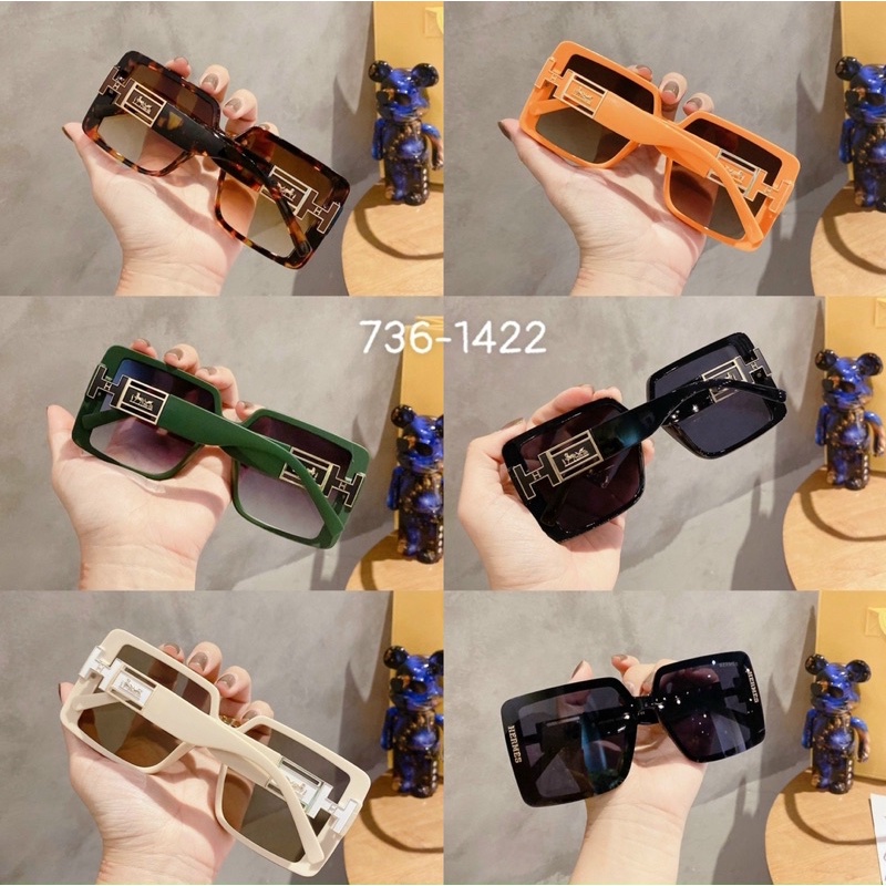 Kính Vuông Nữ Chữ H Hermes Của Nam Và Nữ Chống Tia UV400 Đi Đêm Chống Chói HM Màu đen