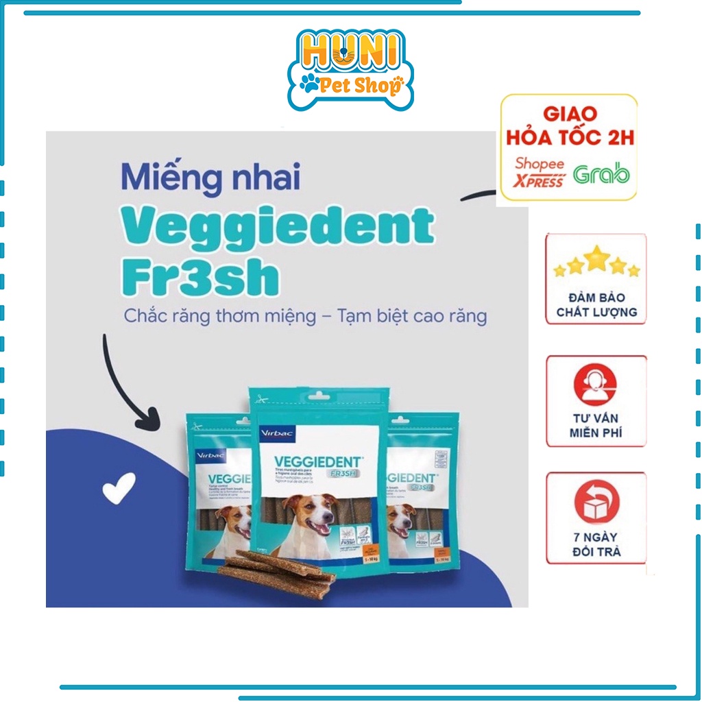 Thanh nhai sạch răng cho chó Veggiedent Fresh Virbac - Thanh gặm Vegiedent Vibac thơm miệng cho cún(15thanh) HuniPetshop