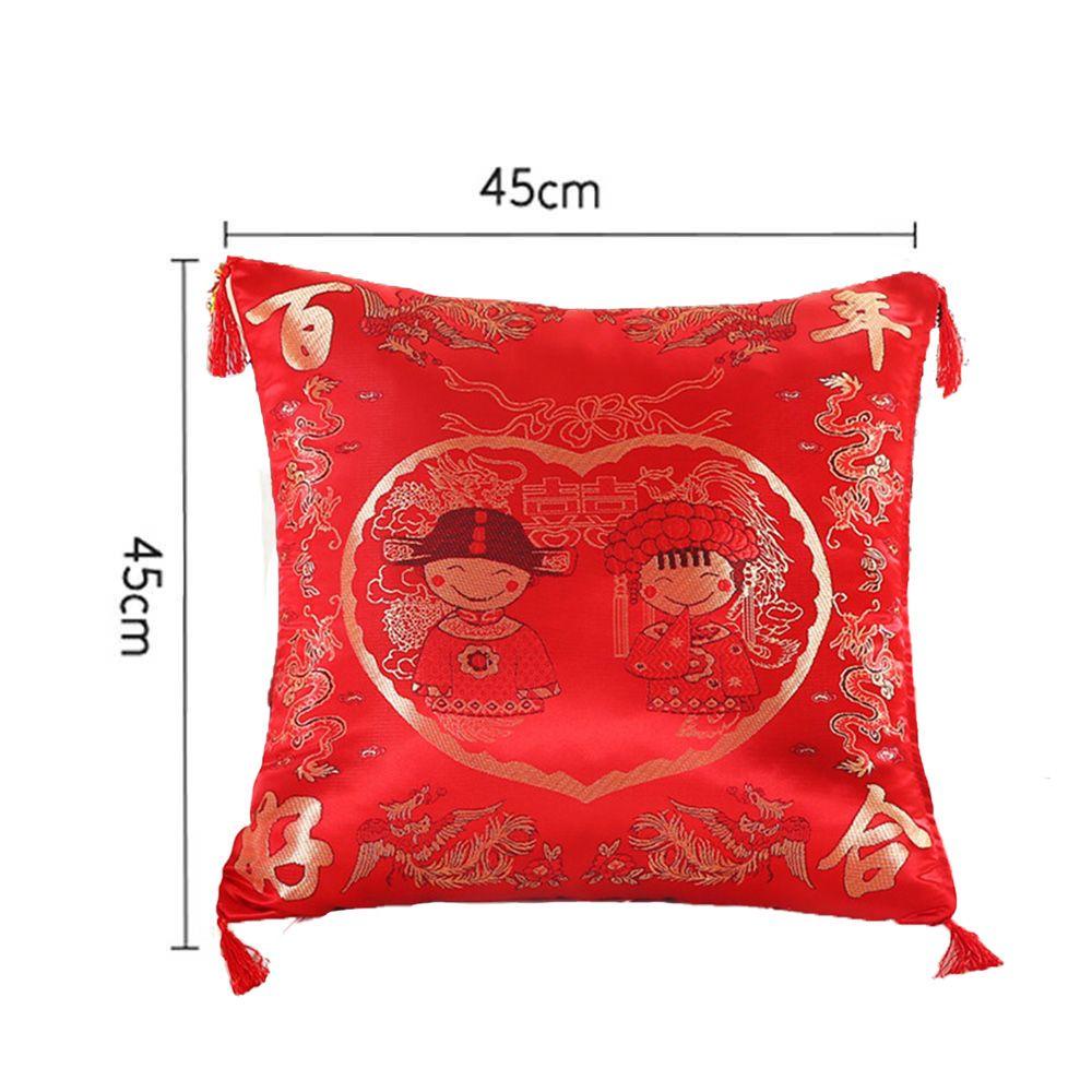 Vỏ Gối Hình Vuông Màu Đỏ Thêu Họa Tiết Độc Đáo Trang Trí Nhà Cửa / Văn Phòng / Tiệc Cưới