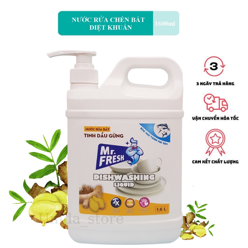 Nước rửa chén bát siêu sạch Mr Fresh 1,6L Tinh Dầu Gừng