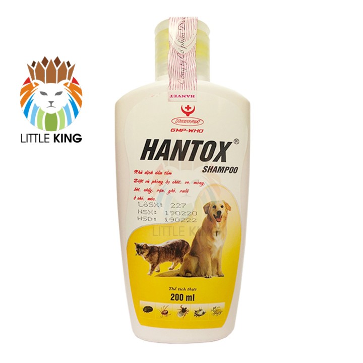 Sữa tắm Hantox Shampoo vàng 200ml Sữa tắm trị ve rận, bọ chét, ký sinh trùng cho chó mèo Little King pet shop