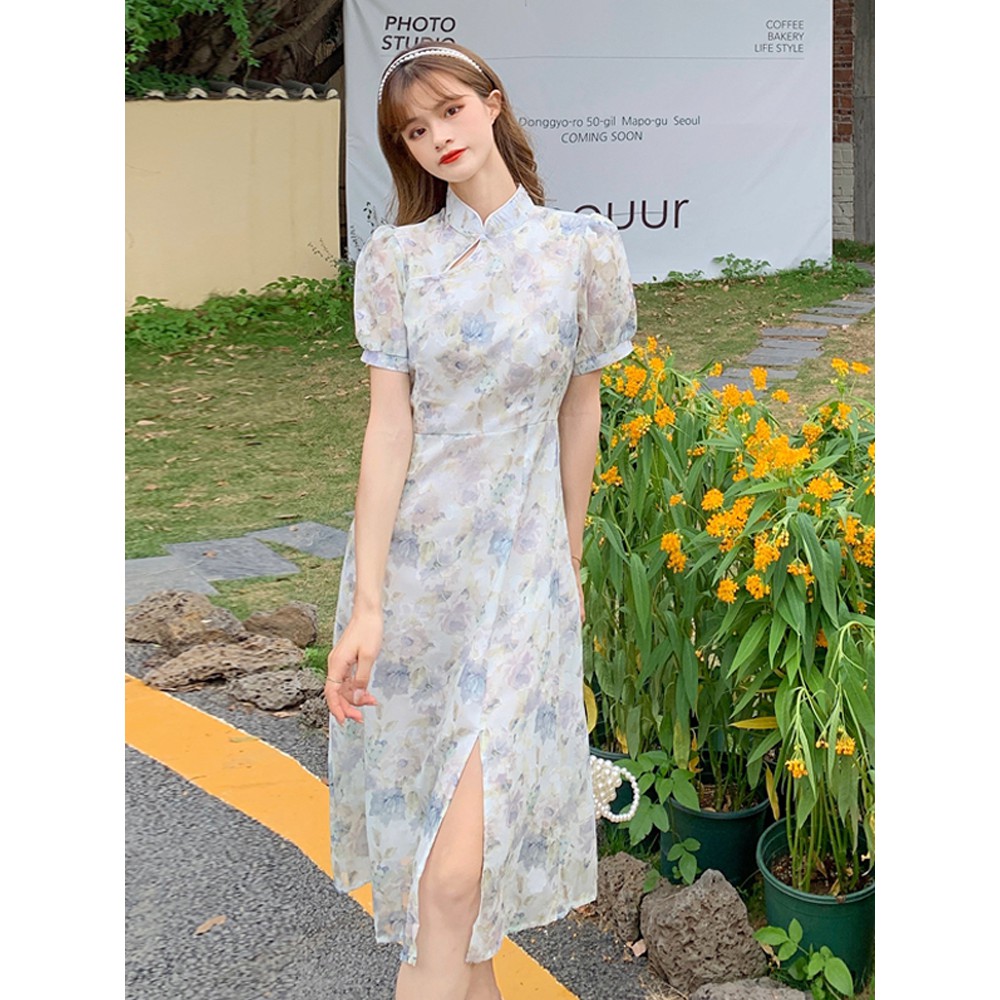 [Order ] Váy sườn xám hoa bản vải thô hoa nhí dành cho các bạn gái năm 2021, hàng quảng châu loại đẹp