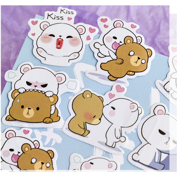 Hộp 45 miếng sticker mẫu gấu trắng hug hug