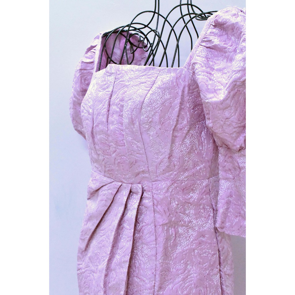 Đầm dự tiệc sang trọng Vải Gấm, tay phồng, xẻ tà (BT052)