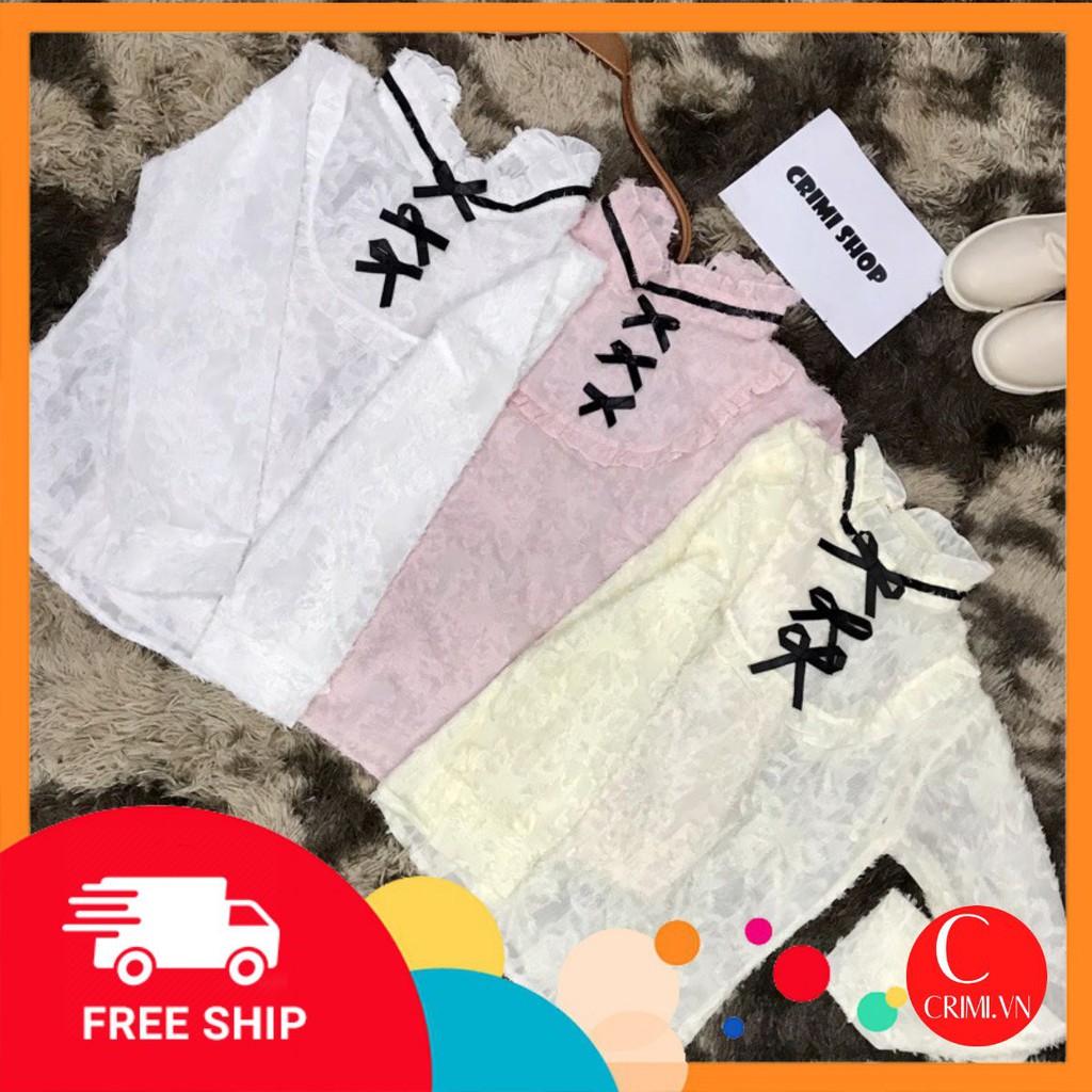 Áo sơ mi tiểu thư phối nơ đen nhiều màu