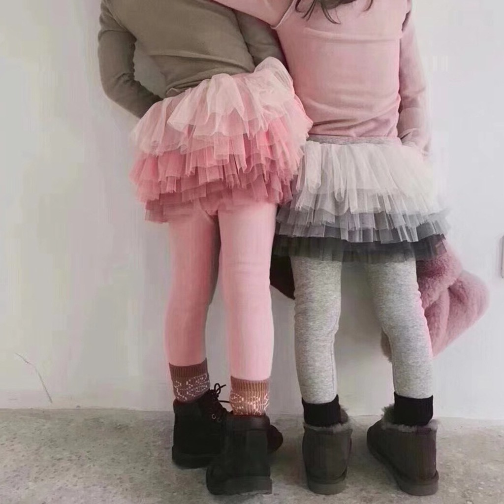 Quần legging cotton liền váy ren xòe 2 trong 1 cực đẹp cho bé gái