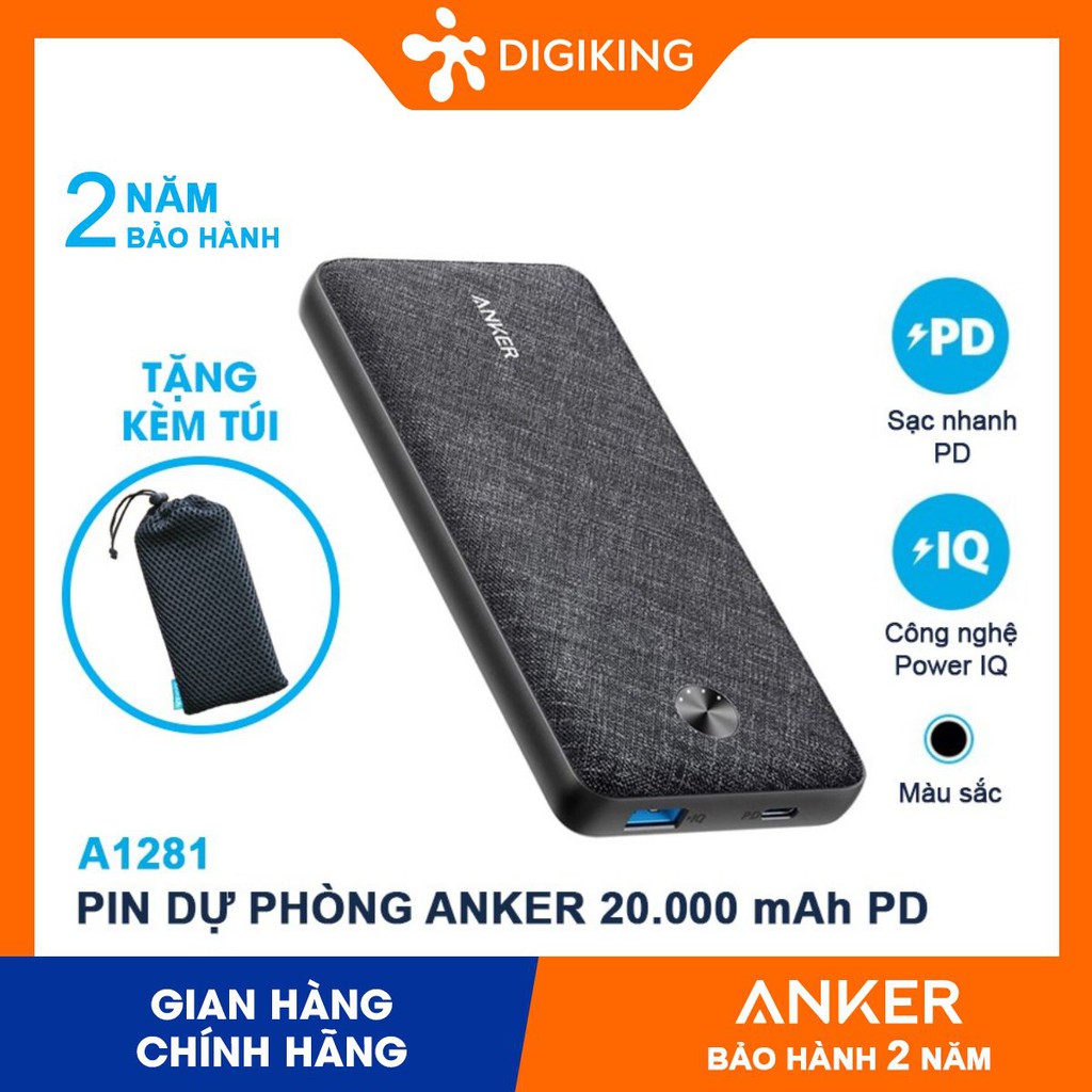 Pin dự phòng PD 2 cổng PD A+C 18W dung lượng 20.000mAh ANKER A1281