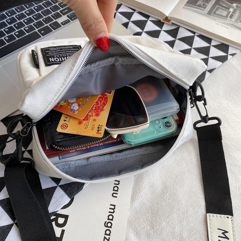 Túi Đeo Chéo Canvas Màu Trắng Đen Vàng Thời Trang Cho Nữ