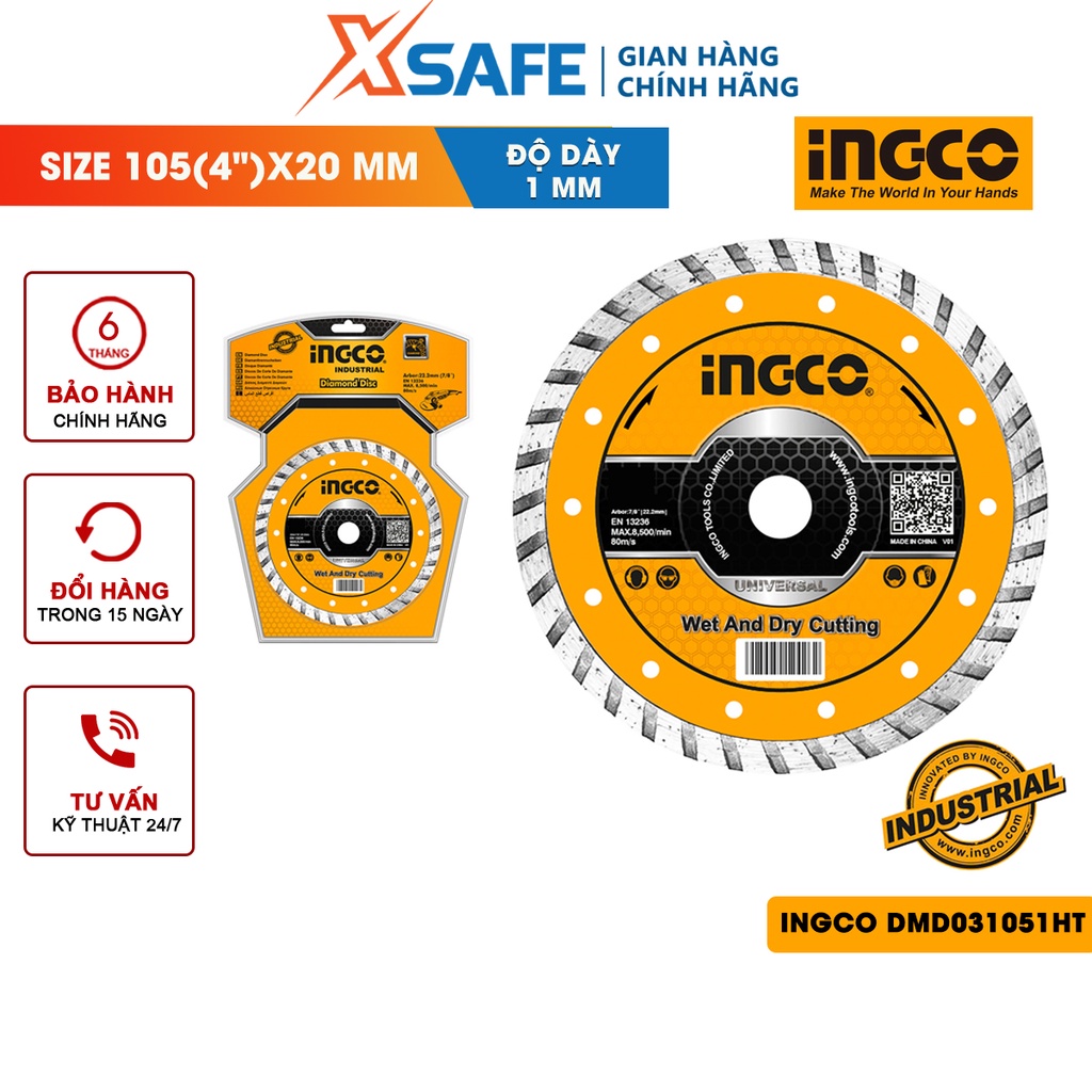 Đĩa cắt gạch siêu mỏng INGCO DMD031051HT dùng cắt ngói, gốm, đá, gạch, đá cẩm thạch không cắt gạch men