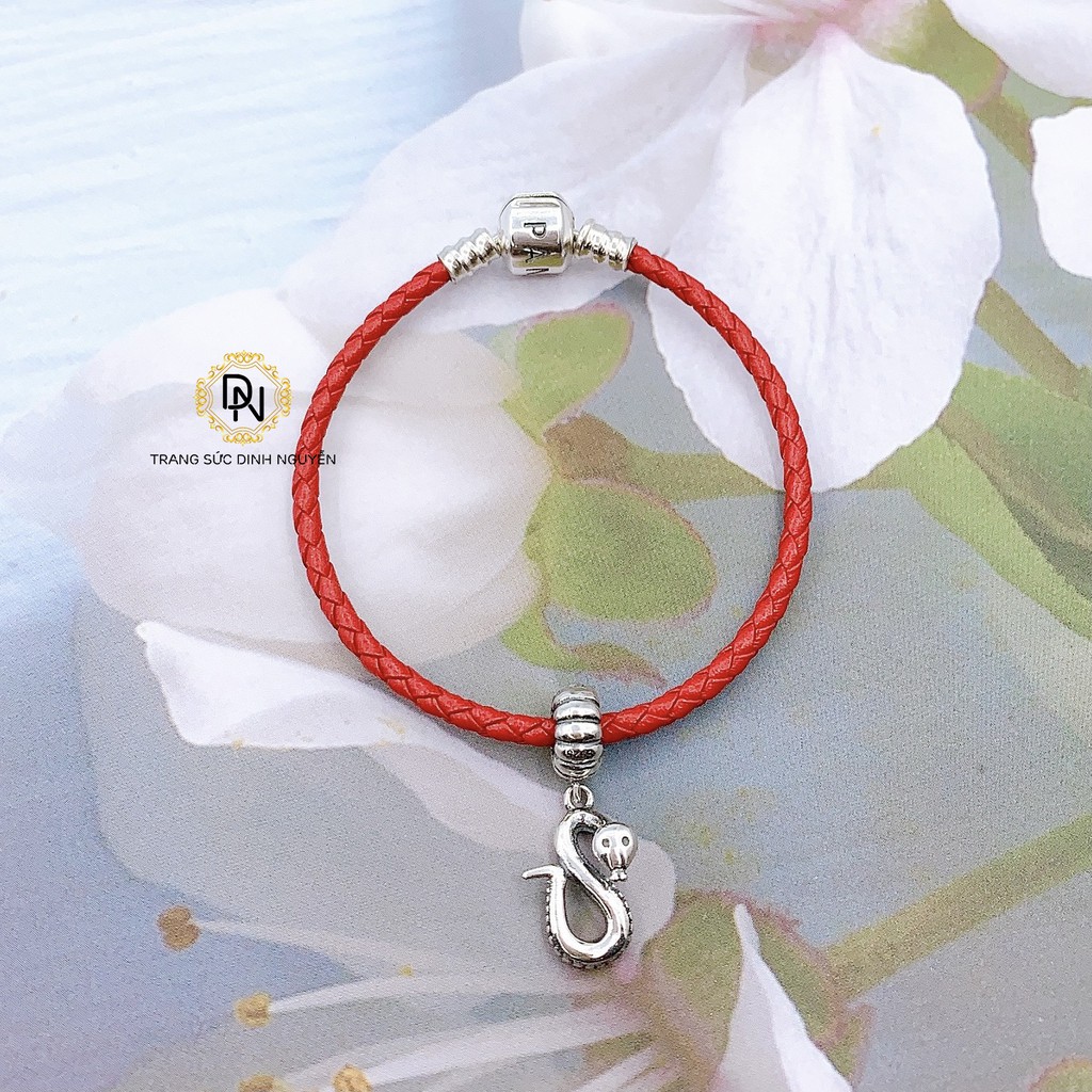 [Hàng cao cấp] Vòng tay bạc charm s925 🥰 Freeship 🥰 Vòng tay da chốt trụ bạc S925 ALE, mix charm tài lộc, may mắn 2021