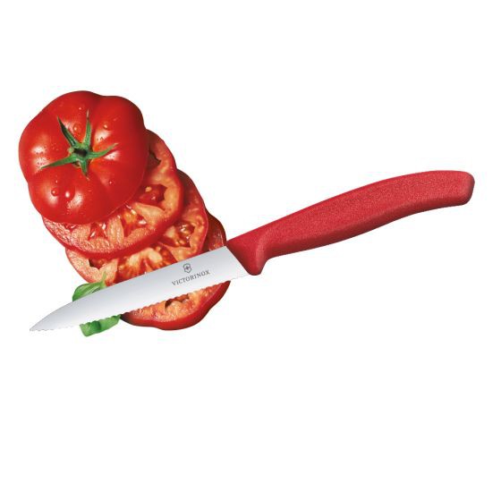 Dao bếp Victorinox Tomato and sausage knives màu đỏ (wavy edge, 11cm)