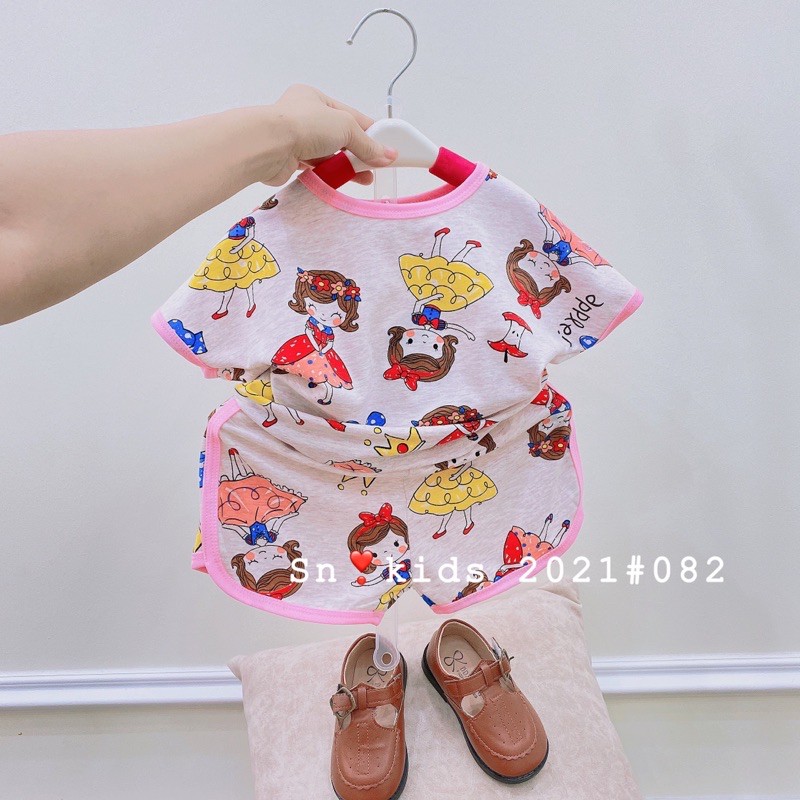 sét bộ cotton hình may viền bé gái