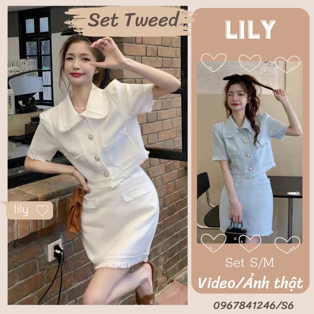 Set dạ Tweed, Set dạ tiểu thư gồm áo và chân váy đủ màu size S, M S6 LILY