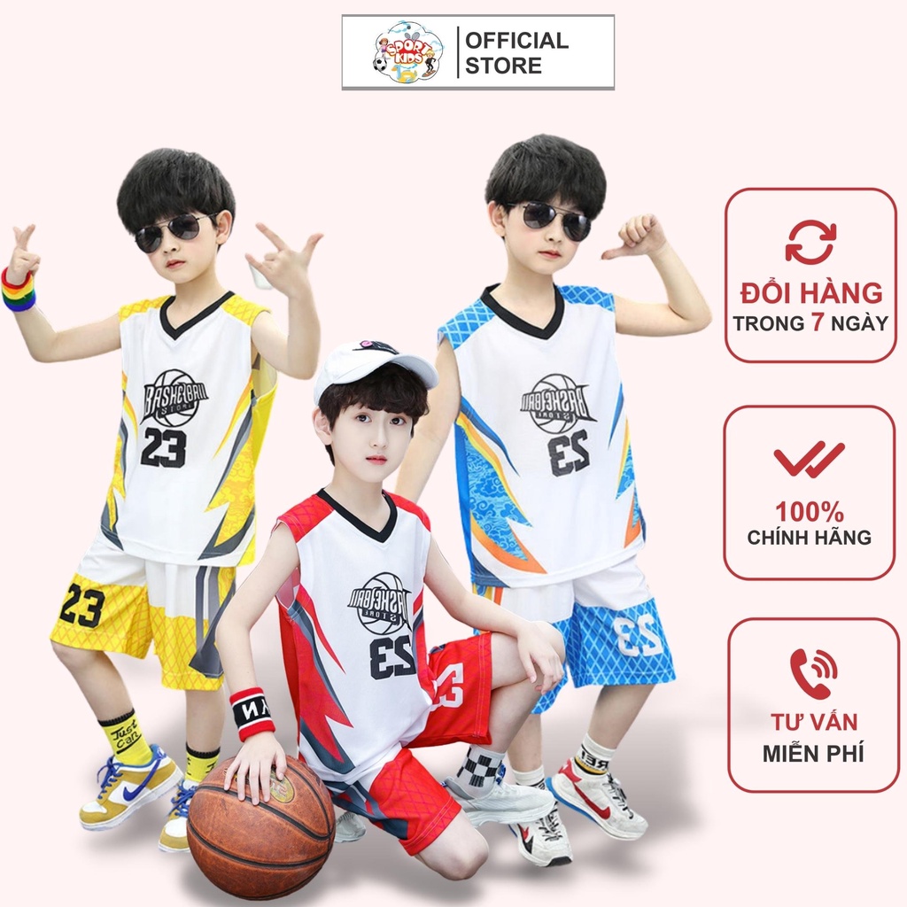 Bộ Ba Lỗ Bóng Rổ Cho Bé Trai Từ 3 Tuổi Đến 12 Tuổi Vải Co Giãn Thoáng Mát - SPORTKIDS