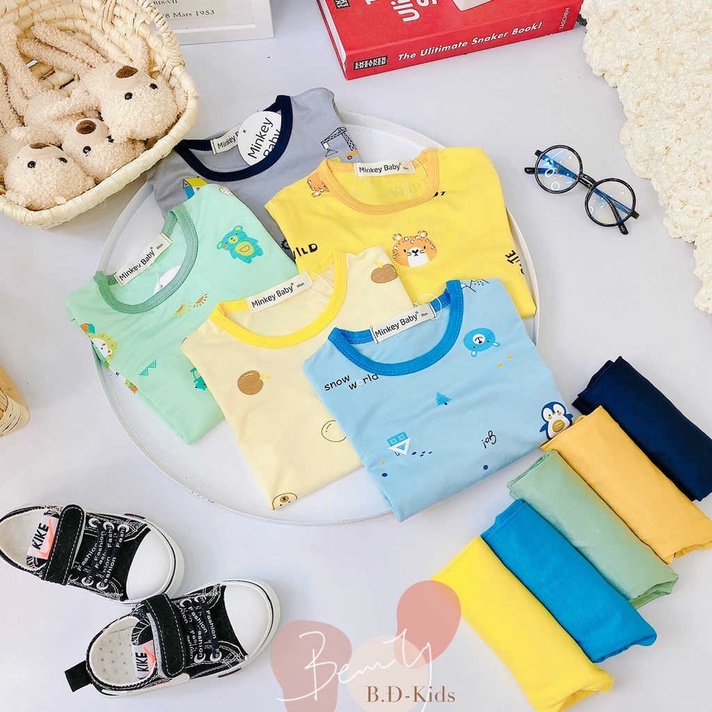 SALE BỘ DÀI TAY THUN LẠNH IN HÌNH DỄ THƯƠNG BÉ TRAI BÉ GÁI  SIZE 10-20KG(D1)