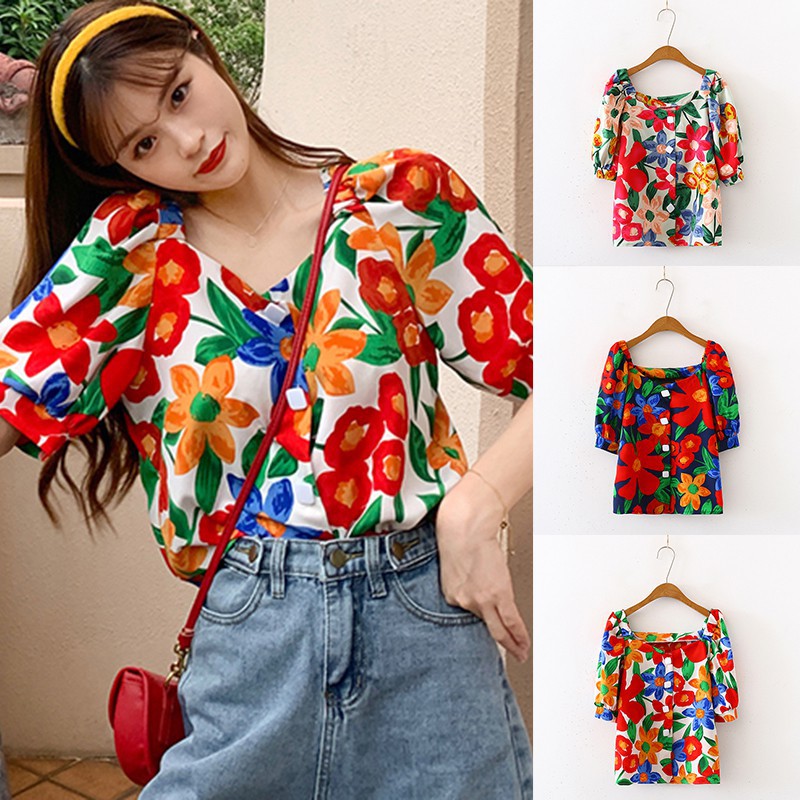 Áo Kiểu Tay Ngắn Hoạ Tiết In Thiết Kế Dáng Rộng Che Khuyết Điểm | BigBuy360 - bigbuy360.vn