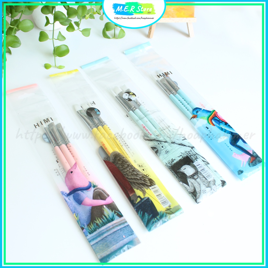 Set 3 cọ vẽ HIMI màu pastel dễ thương thương hiệu MIYA_HIMI LITTLE BIRD PAINTING BRUSHES