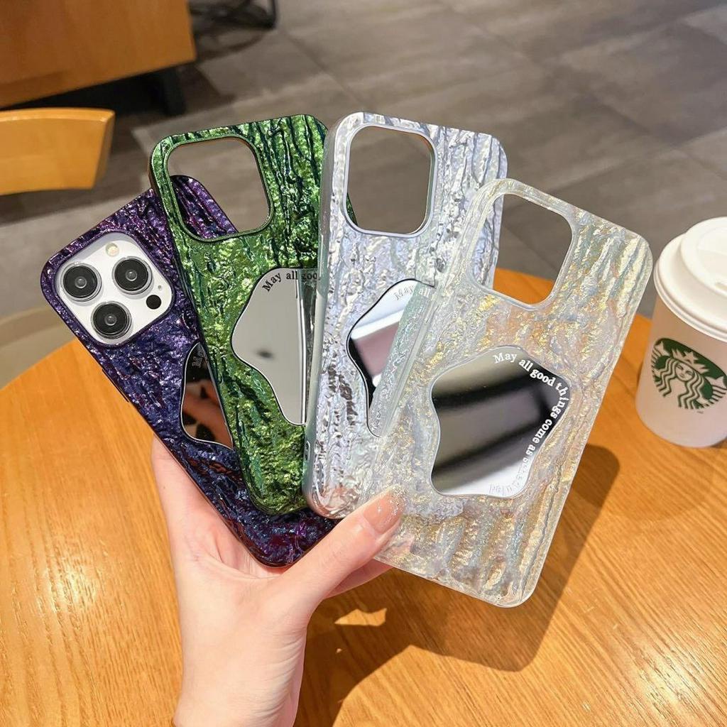 Ốp lưng iphone giấy nhăn kèm gương soi may all 7plus 8plus x xsmax 11 11promax 12promax 13promax 14promax 13 - Dino case