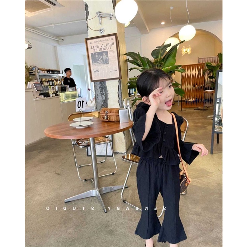 [Babycat] Hàng Có Sẵn Bộ Áo Cổ Vuông + Quần Ống Loe Phong Cách Hàn Quốc Nhật Bản Thời Trang Mùa Thu Tinh Tế Cho Bé Gái