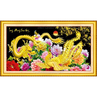Tranh thêu chữ thập 3D Long phụng sum vầy 2 size: 100*54cm và 120*60cm - tự thêu
