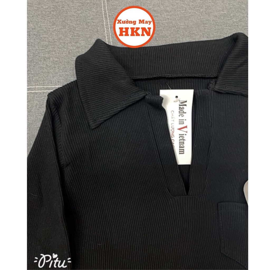 Áo Croptop Nữ Polo Cổ Bẻ Dài Tay Cá Tính Kèm Túi Ngực Style Hàn Quốc Mã 885 Xưởng May HKN
