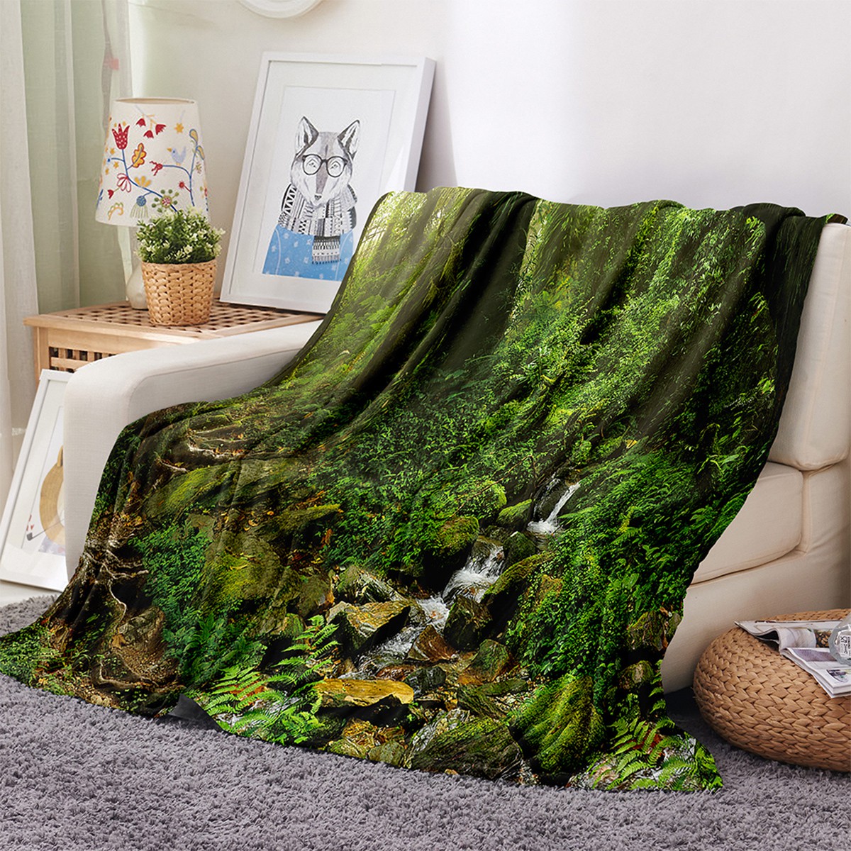 150x200CM 3D Forest Printing Thicken Plush Fleece Blanket Washable Fashion Quilts Home Office Blanket Winter