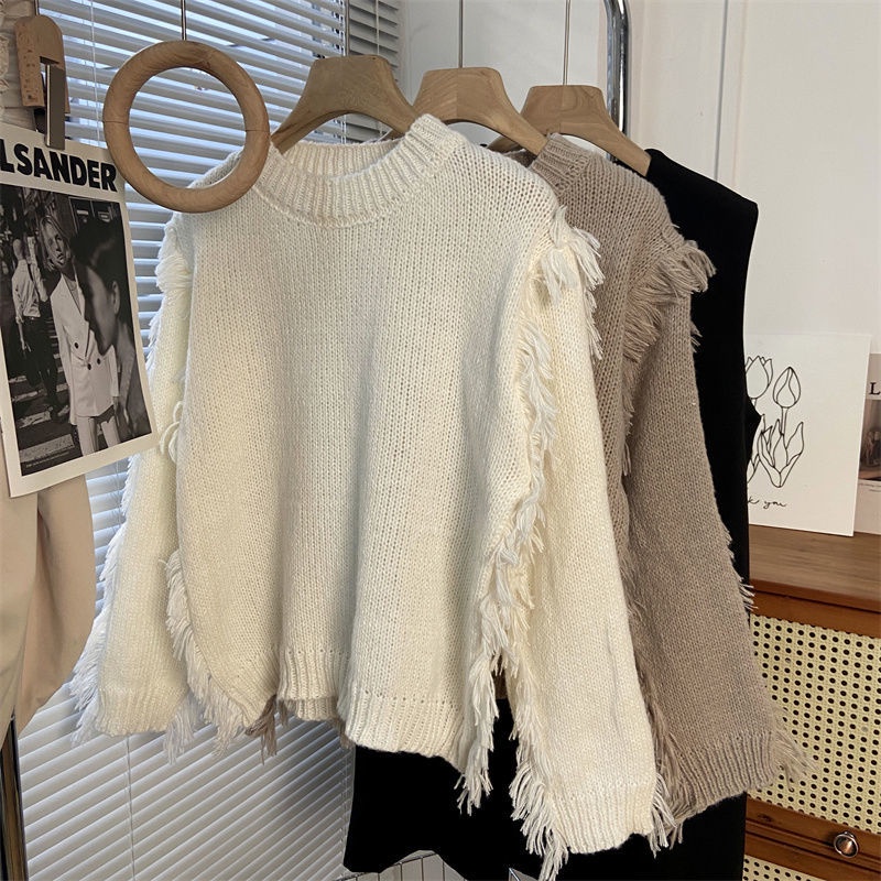 Áo Sweater Dệt Kim Thiết Kế Tua Rua Thời Trang Mùa Thu Mới Cho Nữ