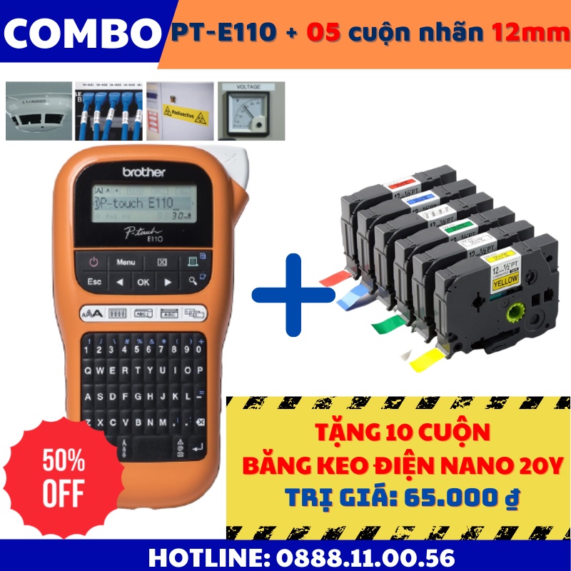 Máy in tem nhãn Brother P-Touch E110, máy in tem nhãn cầm tay, nhãn đánh dấu  Điện - Mạng - Viễn thông