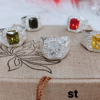 Nhẫn bạc 5 màu đá
