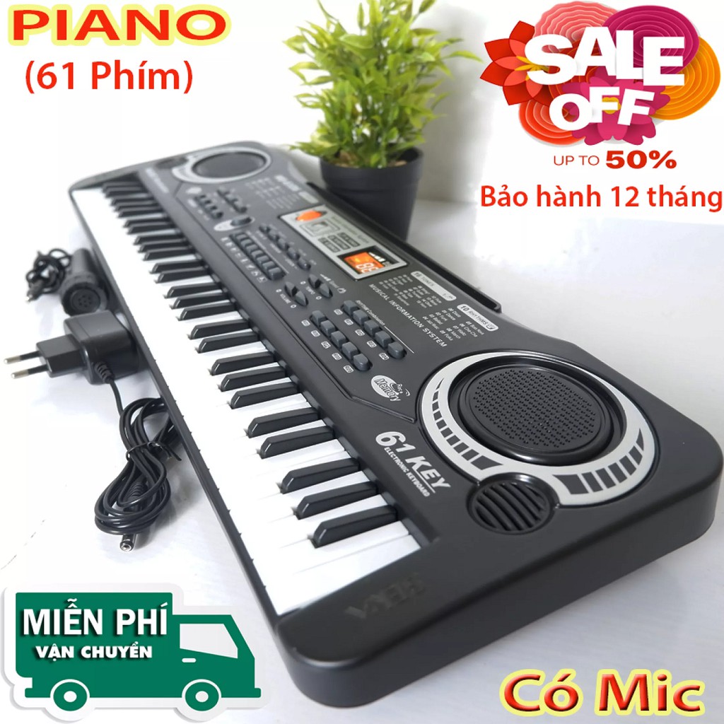 Đàn organ, đàn piano cho bé 61 phím tặng kèm míc hát karaoke siêu cute xử dụng pin tiểu hoặc cắm điện trực tiếp